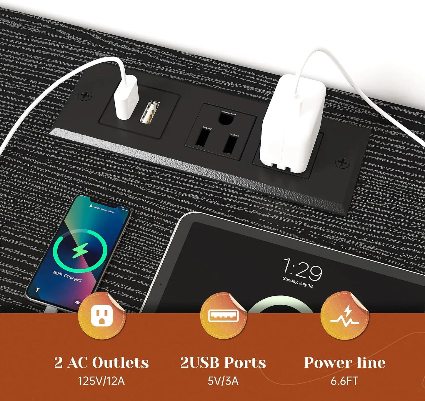 LED Bedroom Dresser with Charging Station & Storage Drawers