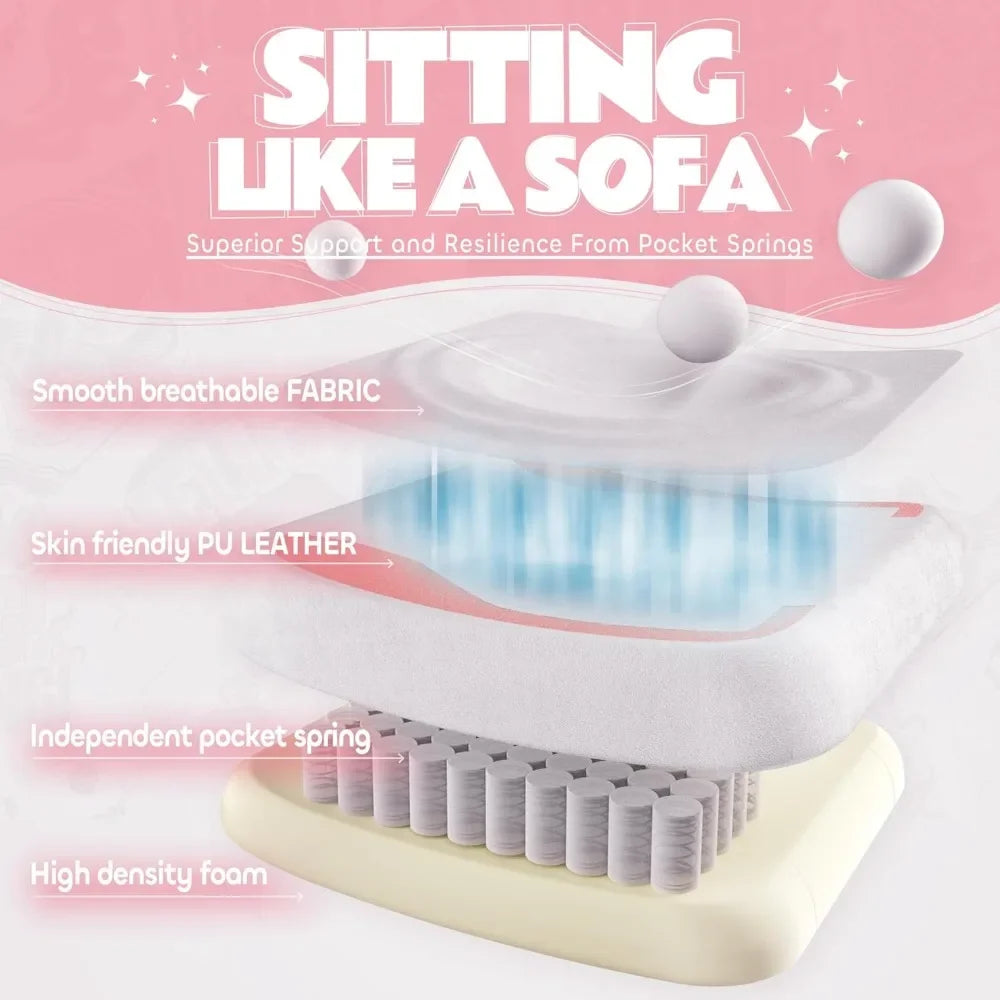 Pink Gaming Chair Cute with Cat Ears Paw Lumbar and Cushion,Ergonomic Computer Chair with Footrest,Reclining PC Game Chair for G