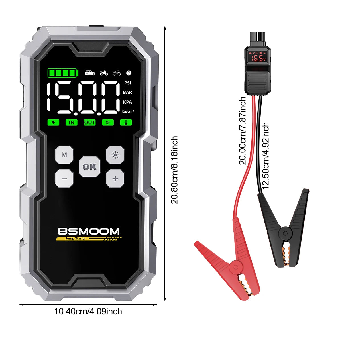 Portable Car Jump Starter with Air Compressor LCD Display 21800mAh Battery Pack