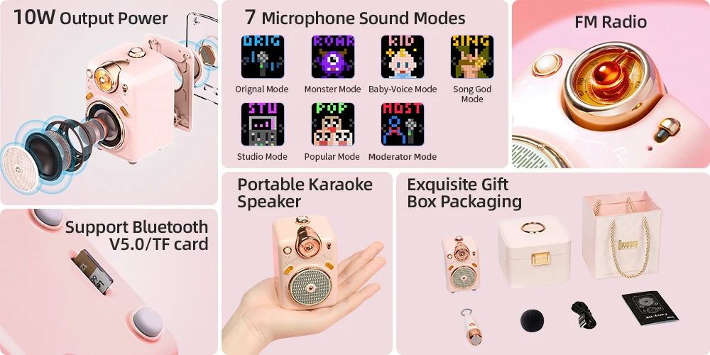 Divoom Fairy-OK Portable Bluetooth Karaoke Speaker with Wireless Microphone | Retro Mini Speaker | Rechargeable Music System