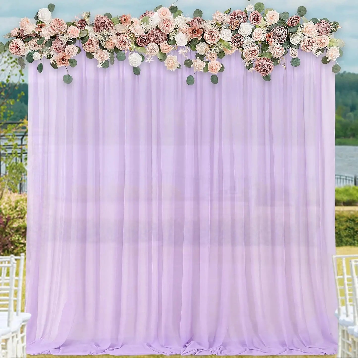 Chiffon Backdrop Curtain 5ftx10ft Light Purple Voile Sheer Curtains 4 Panels Romantic Wedding Party Decor Polyester Chiffon Fabr