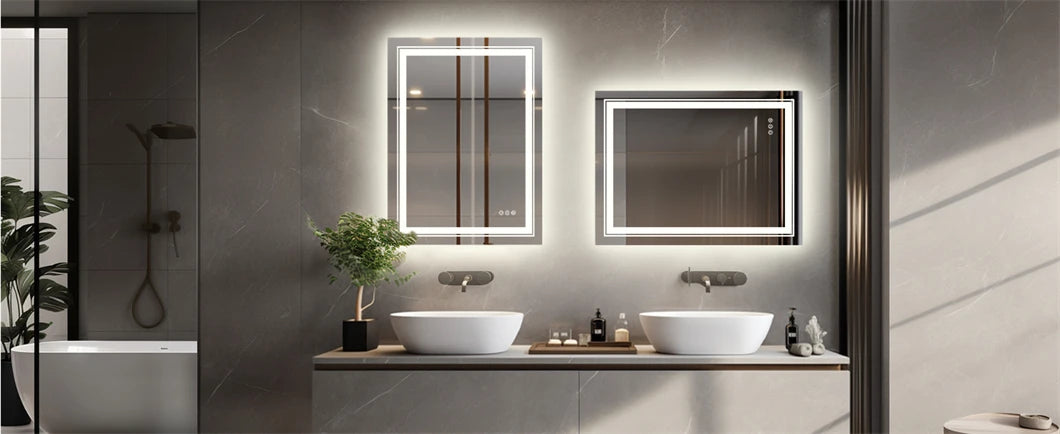 Rectangle Bathroom Mirror Anti-Fog LED Wall Mounted Mirror Vanity Shaving Mirror with 3 Colour Dimmable Memory Front & Backlit