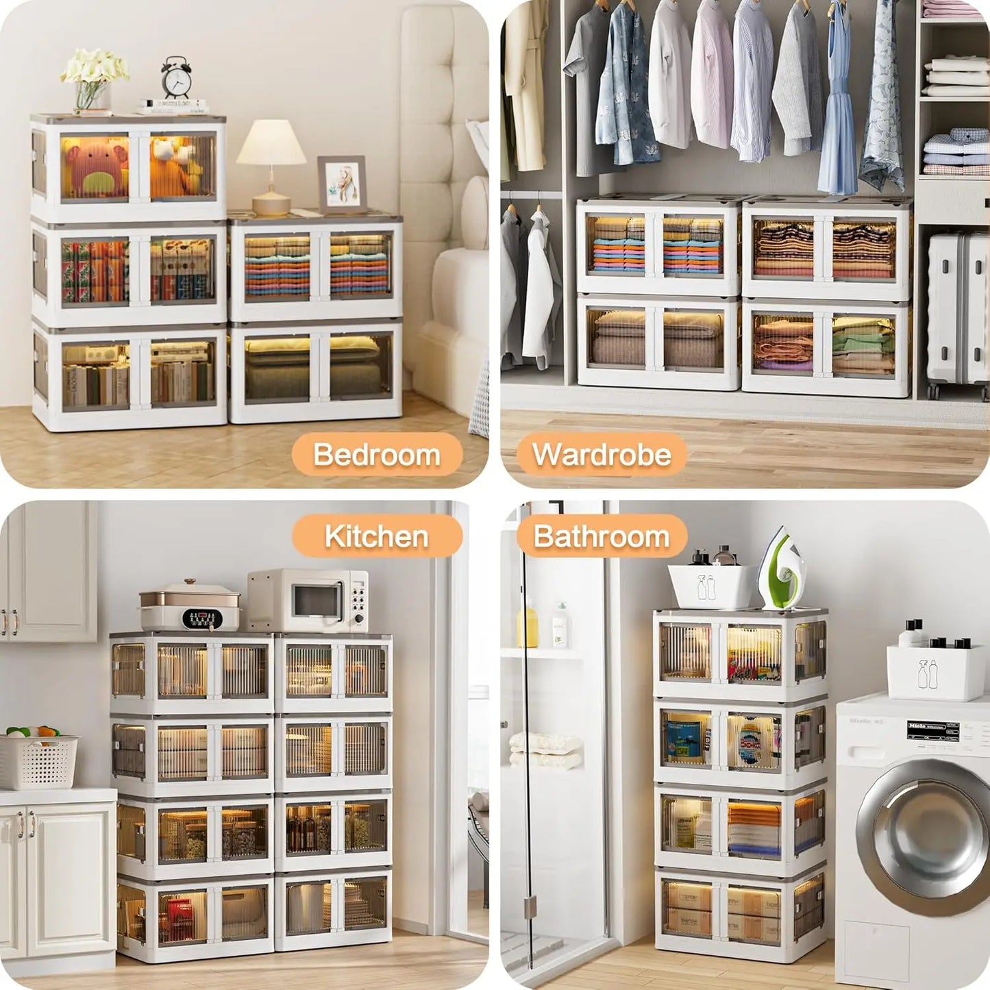 148QT Large Bins Storage with Lids,with Doors & Wheels,for Closet Organizers and Storage-Room Office Livingroom