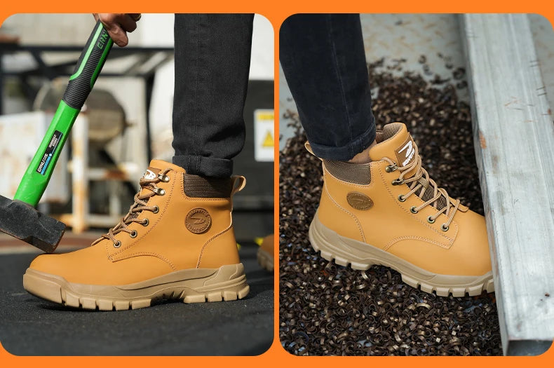 High Top PU Safety Shoes Metal Toe Cap Anti Smash Puncture