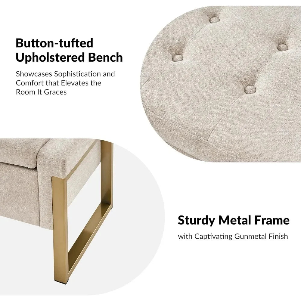 Modern Storage Ottoman Bedroom Bench, End of Bed Bench with Gold Metal Legs, Upholstered Footrest Stool for Living, Dining Room