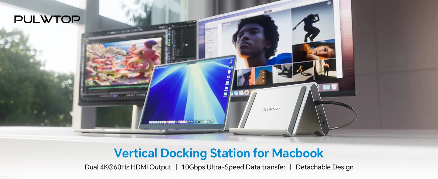 PULWTOP 11-in-1 USB-C Laptop Docking Station with Dual HDMI, Ethernet & Power Delivery