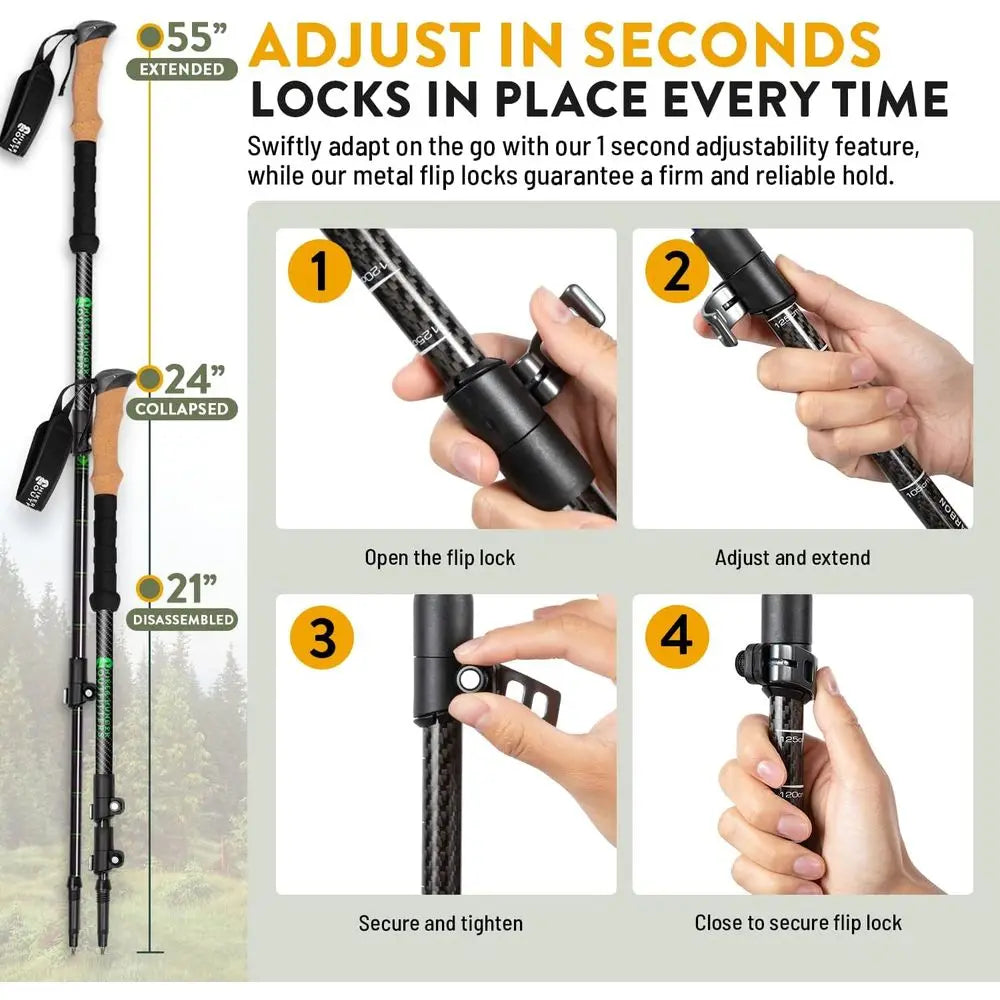 Carbon Fiber Trekking Poles .Adjustable Lightweight Hiking Sticks for Outdoor Adventures