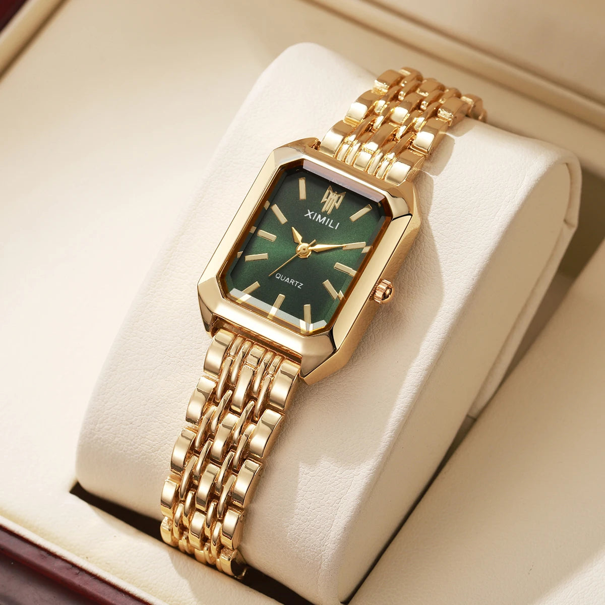 Elegant Women’s Rectangular Quartz Watch. Stainless Steel Bracelet Fashion Timepiece