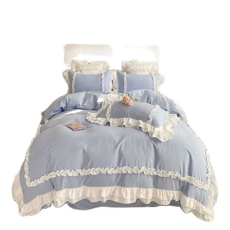 Elegant Ruffled Lace Bedding Set. Luxury Princess Style