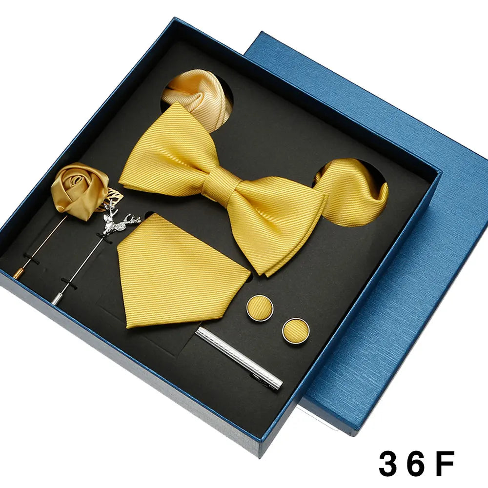 Luxury Men’s Bow Tie Gift Set with Pocket Square, Cufflinks & Lapel Pin