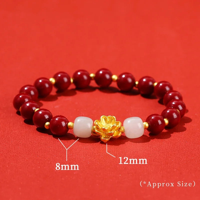 Red Cinnabar Style Beaded Bracelet for Women & Men