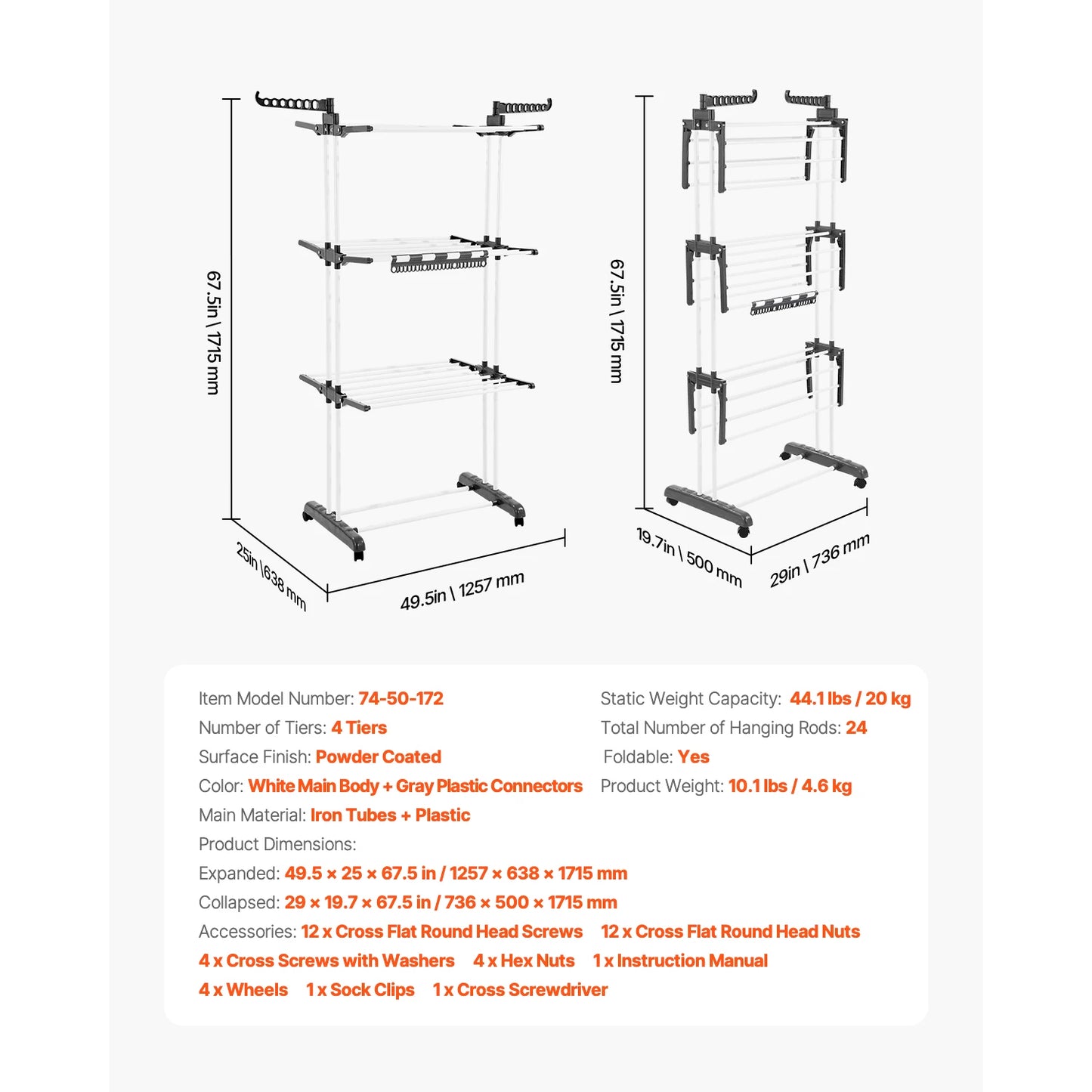 Foldable Clothes Drying Rack. Freestanding Laundry Drying Stand for Indoor & Outdoor Clothes Air Drying