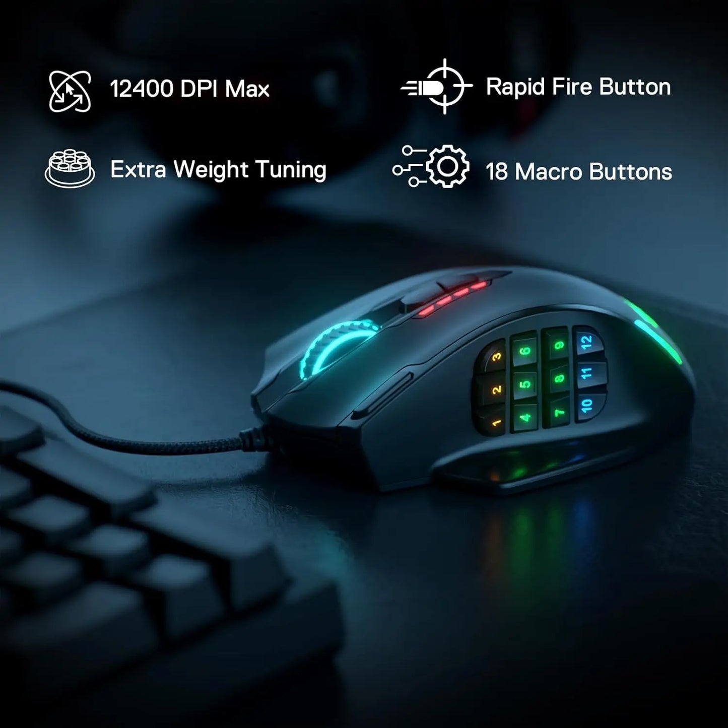 Redragon Wireless RGB Gaming Mouse with Programmable Buttons, Ergonomic Optical Mouse, Adjustable DPI for PC & Laptop