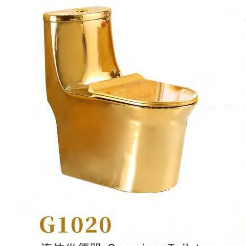 Luxury Gold Electroplated One-Piece Ceramic Toilet . Modern Designer Bathroom Fixture