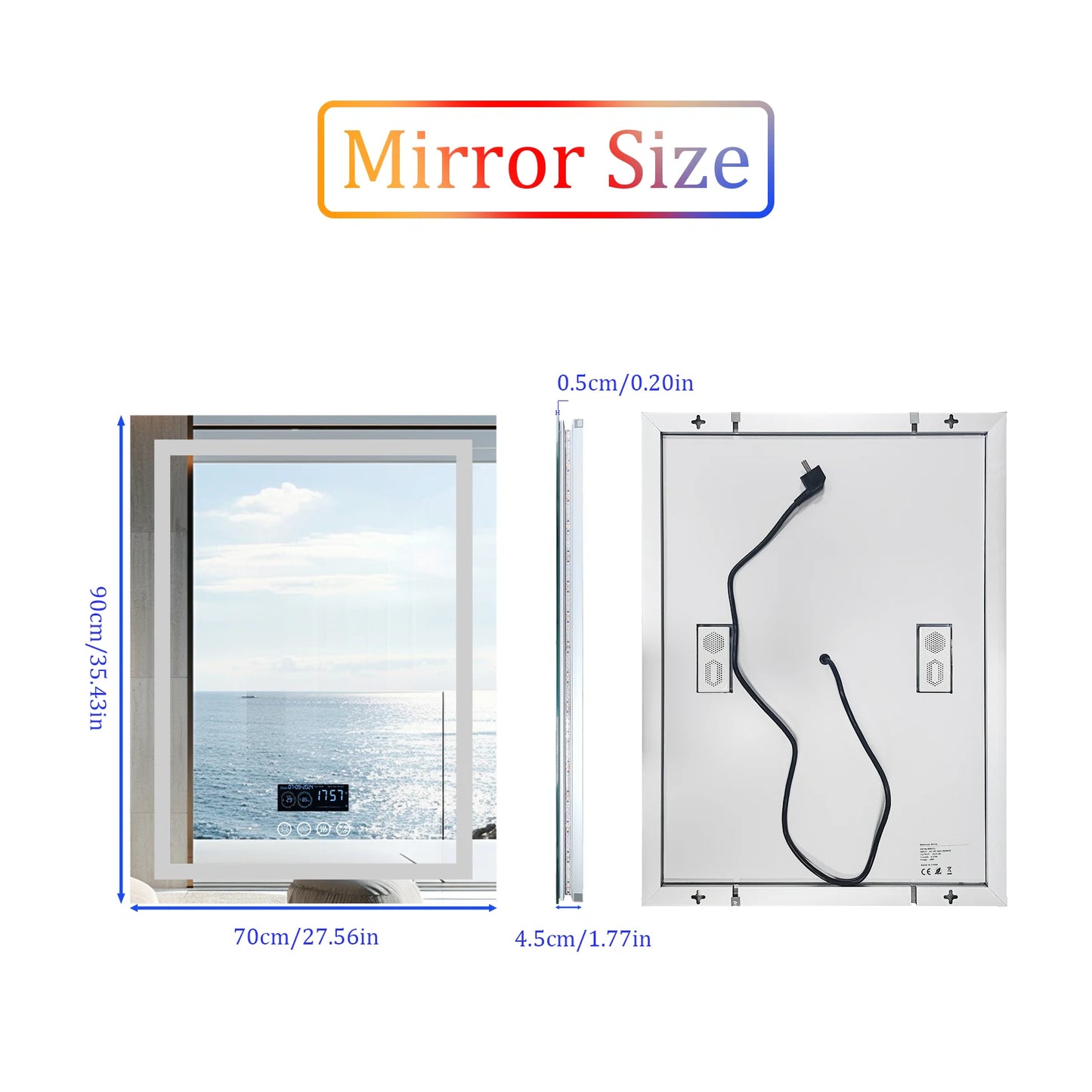 Square LED Lighted Bathroom Mirror With Bluetooth Speaker