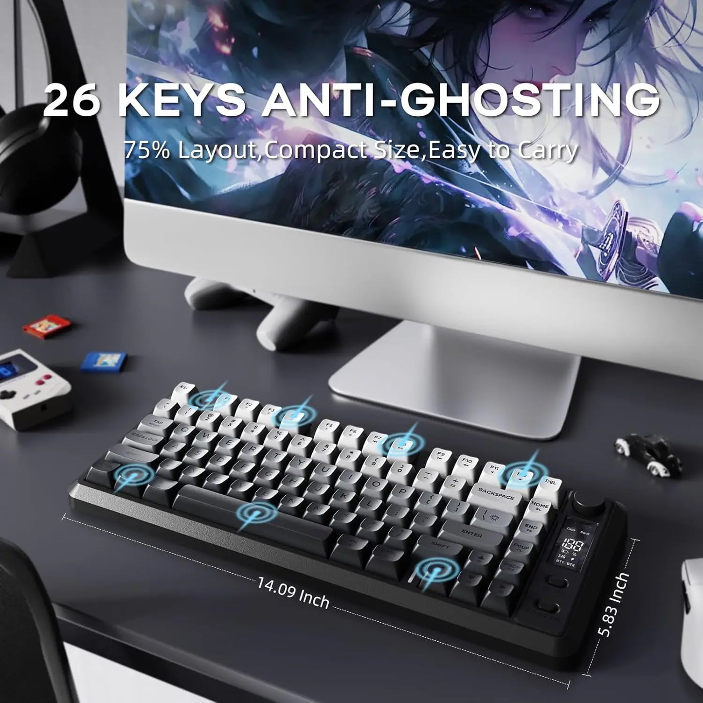 ATTACK SHARK M75 Wireless Gaming Keyboard with OLED Display & Control Knob