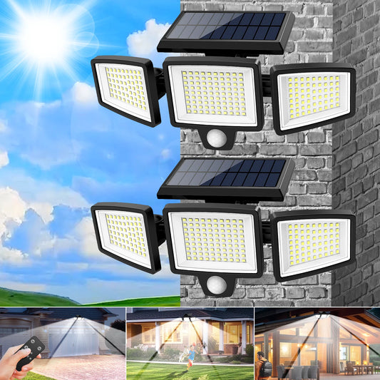 Two-Pack Outdoor Solar Lights, Motion Sensor Security Lights for Porches, Garages, Yard Entrances, and Patios