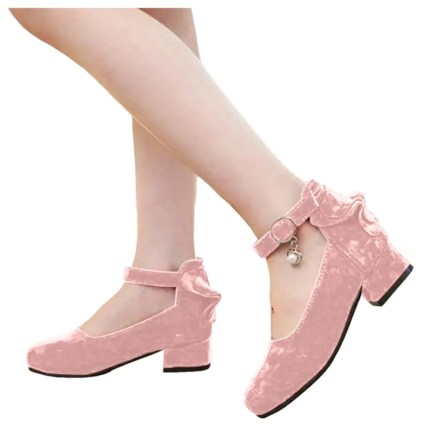 Kids High Heeled Shoes Girls Princess Sandals For Party Wedding Dance Childrens Fashion Velvet Solid Leather Shoes 2025 Spring