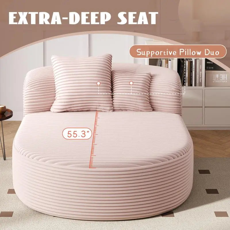 Modern Pink Chaise Lounge Sofa Bed, 51.6" Boneless Couch with 2 Supportive Pillows for Living Room