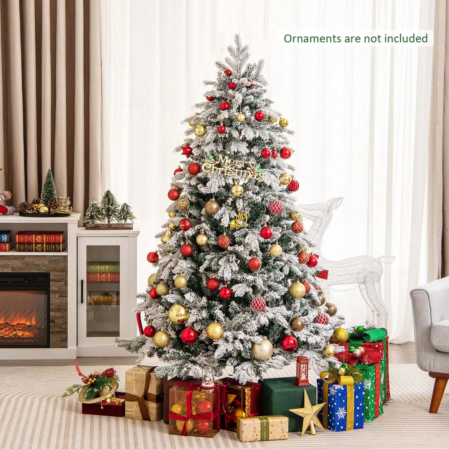 4.5FT–7FT Flocked Artificial Christmas Tree .Premium Snow-Flocked Holiday Tree with Metal Stand