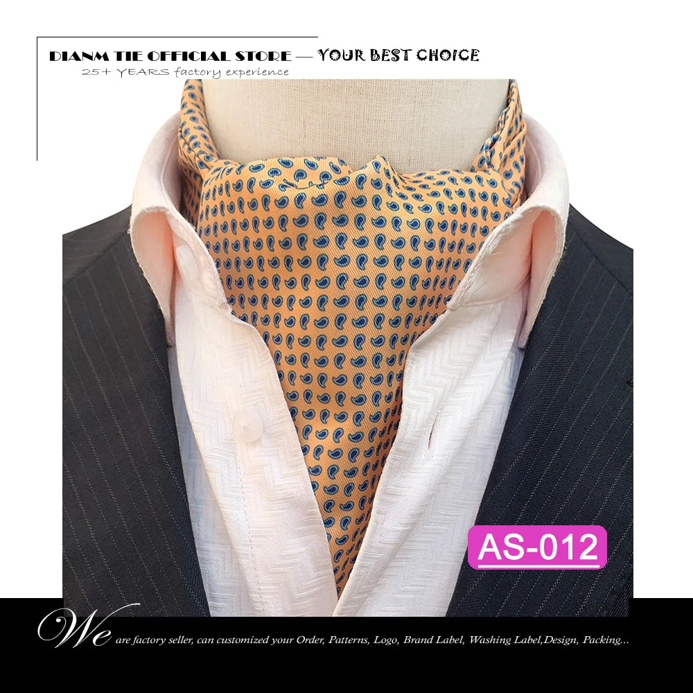 Luxury Men’s Ascot Tie & Pocket Square Set for Weddings, Business & Formal Wear