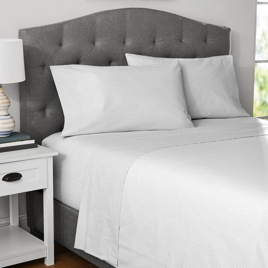 300 Thread Count Gray Stripe Cotton Blend Bed Sheet Set Twin XL Moisture Wicking Quick Dry Percale Fabric Easy Care 3 Piece Set