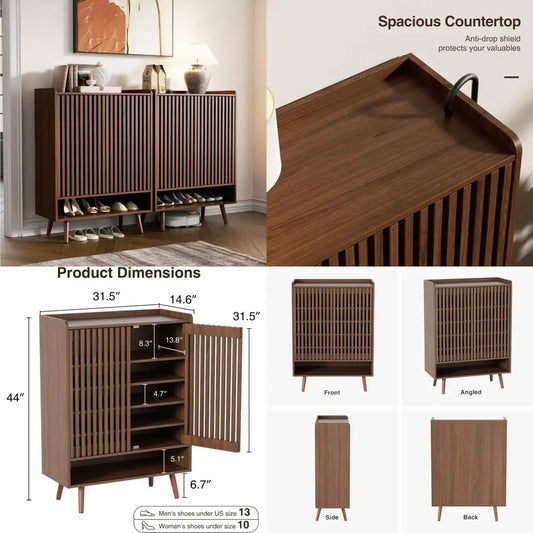 Double-Door 6-Tier Shoe Storage Cabinet for Entryway with Adjustable Shelves