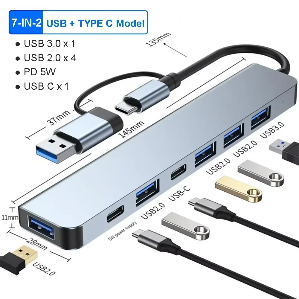 8-in-1 USB-C Hub Adapter with 4K HDMI, RJ45 Ethernet, SD/TF Card Reader & Fast Charging