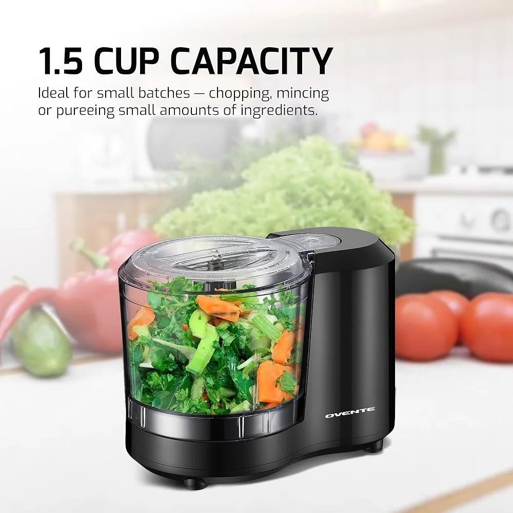 1.5 Cup Electric Food Chopper 100W One Touch Control Stainless Steel Blade Kitchen Processor Chopping Slicing Grinding Dicing