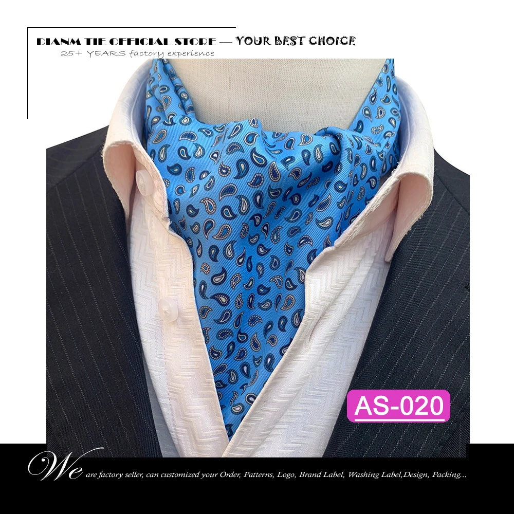 Luxury Men’s Ascot Tie & Pocket Square Set for Weddings, Business & Formal Wear