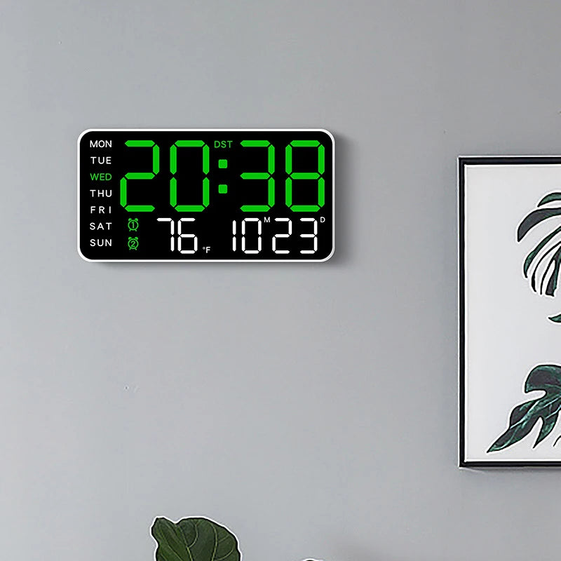 Smart Voice. Control LED Digital Wall Clock with Date & Temperature Display