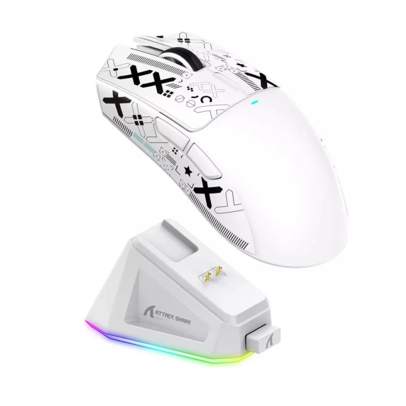 ATTACK SHARK X11 Wireless Gaming Mouse with RGB Magnetic Charging Dock, Tri-Mode Bluetooth/2.4GHz/USB-C, Ergonomic Rechargeable Mouse for PC, Mac & Laptop