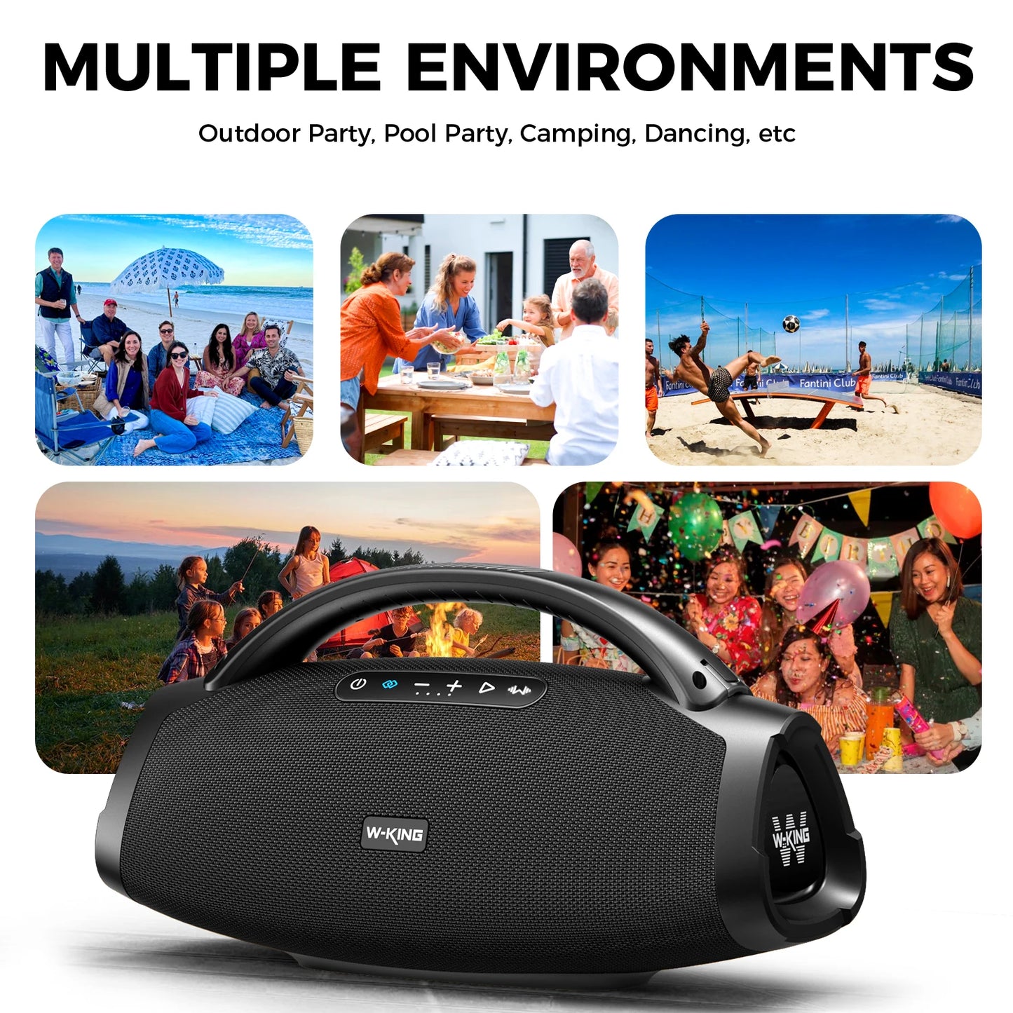 W-KING D20 200W Portable Bluetooth Party Speaker .Deep Bass, Waterproof Outdoor Boombox & Long Battery Life