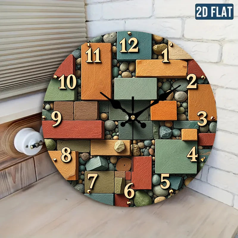 Colorful Geometric Wall Clock – Modern Stone-Inspired Home Décor