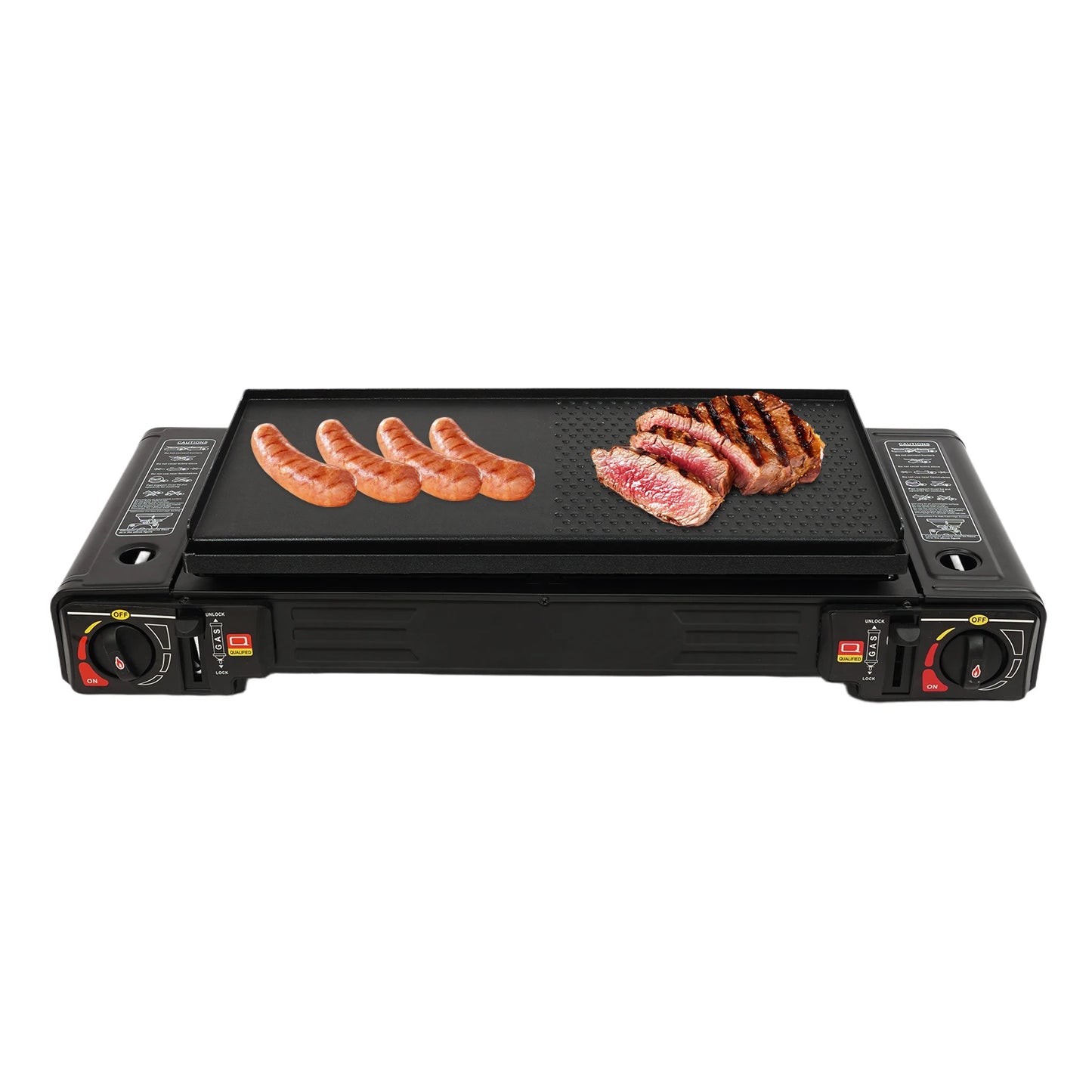 Portable 2-Burner Camping Stove & Grill Combo . 2500W Outdoor Cooking System  Description: