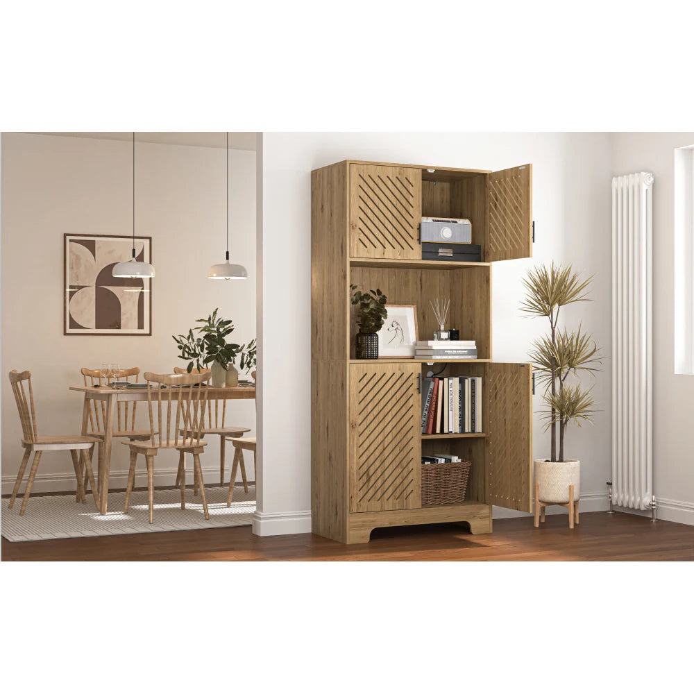 71" Tall Farmhouse Kitchen Pantry Hutch Bar Cabinet Drawers & Shelves Large Wood Storage Cabinet Doors Microwave Stand Cupboard