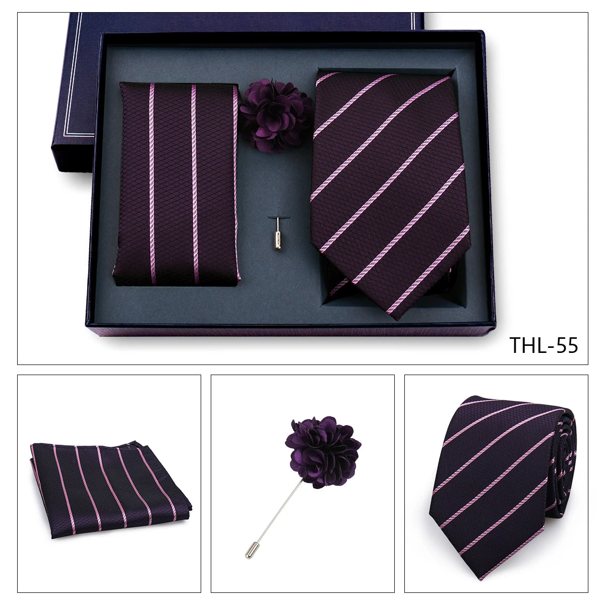 Luxury Men’s Paisley Necktie Gift Set. Silk Tie, Pocket Square, Cufflinks & Gift Box for Weddings & Business