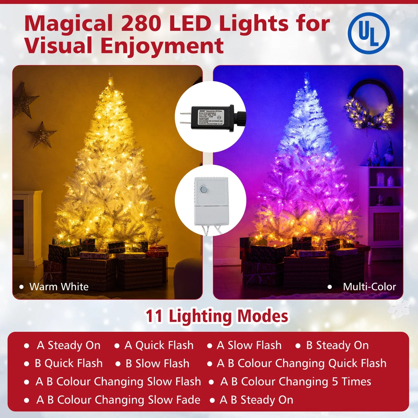6FT–7.5FT Pre-Lit Artificial Christmas Tree  Color Changing LED Holiday Tree with Hinged Branches