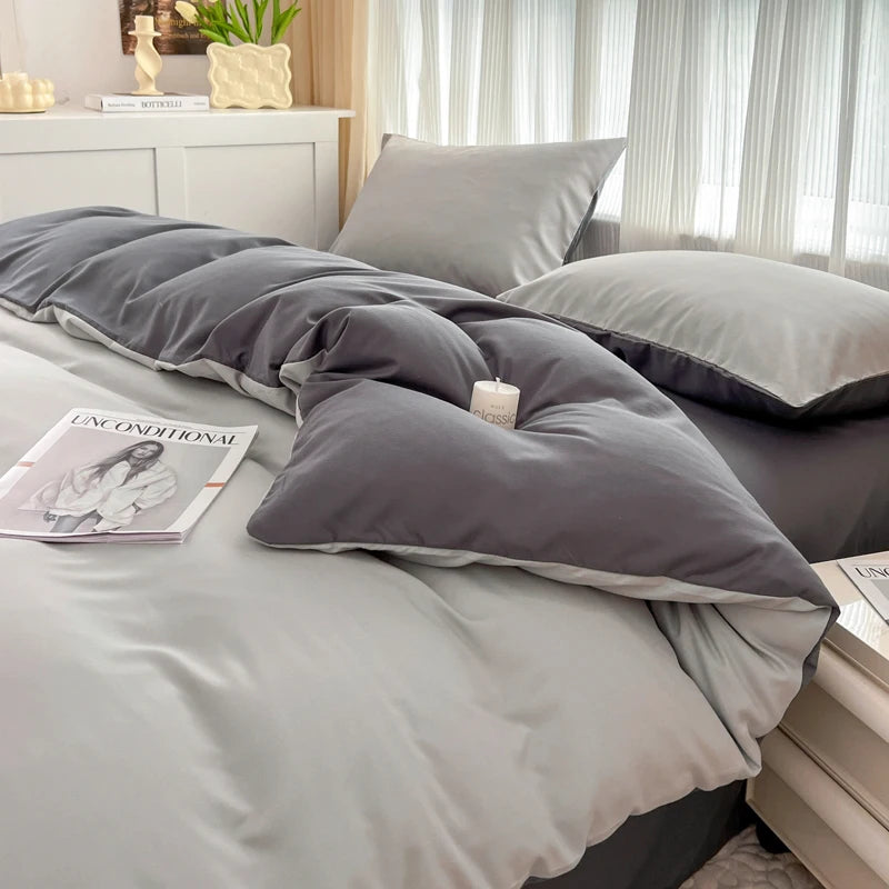 4-Piece Soft Brushed Duvet Cover Set . Solid Color Bedding