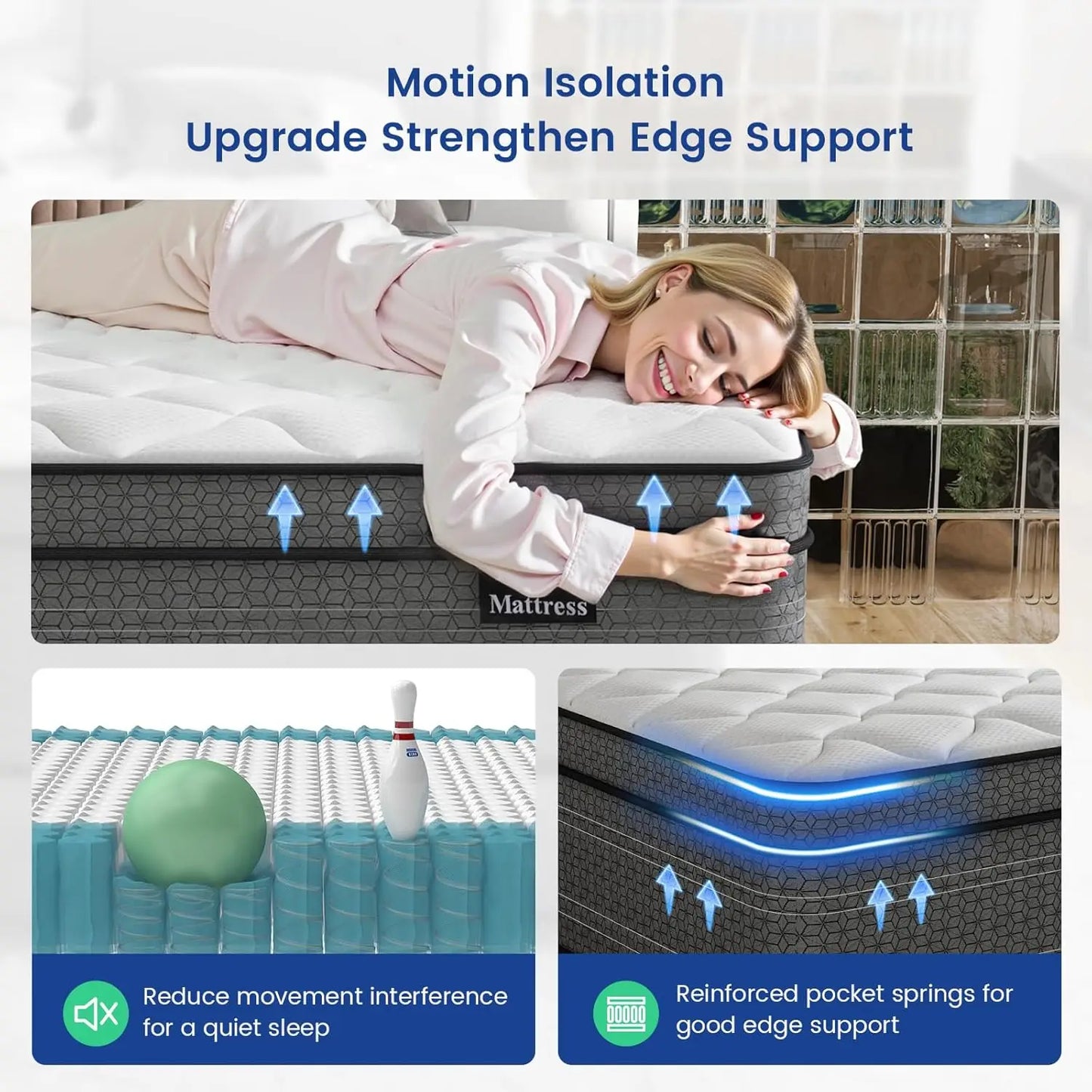 Queen Mattress 10 Inch Medium Plush Hybrid Queen Size Mattresses Individual Pocket Coil for Motion Isolation Pressure Relief Cer
