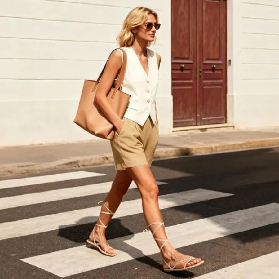 DREAM PAIRS Womens Strappy Flat Sandals - Comfortable Lace Up Gladiator Dressy Sandals, Square Toe Tie Up Walking Sandal, Summe