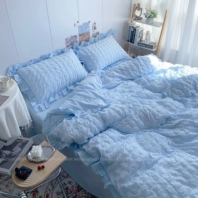 Romantic Ruffled Solid Color Bedding Set