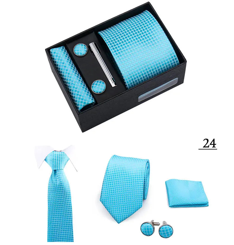 Tie Men With Box Top Quality Business Ties Hanky Cufflink Set Clips Green Necktie Corbatas For Men Wedding In Gift Box Gravatas
