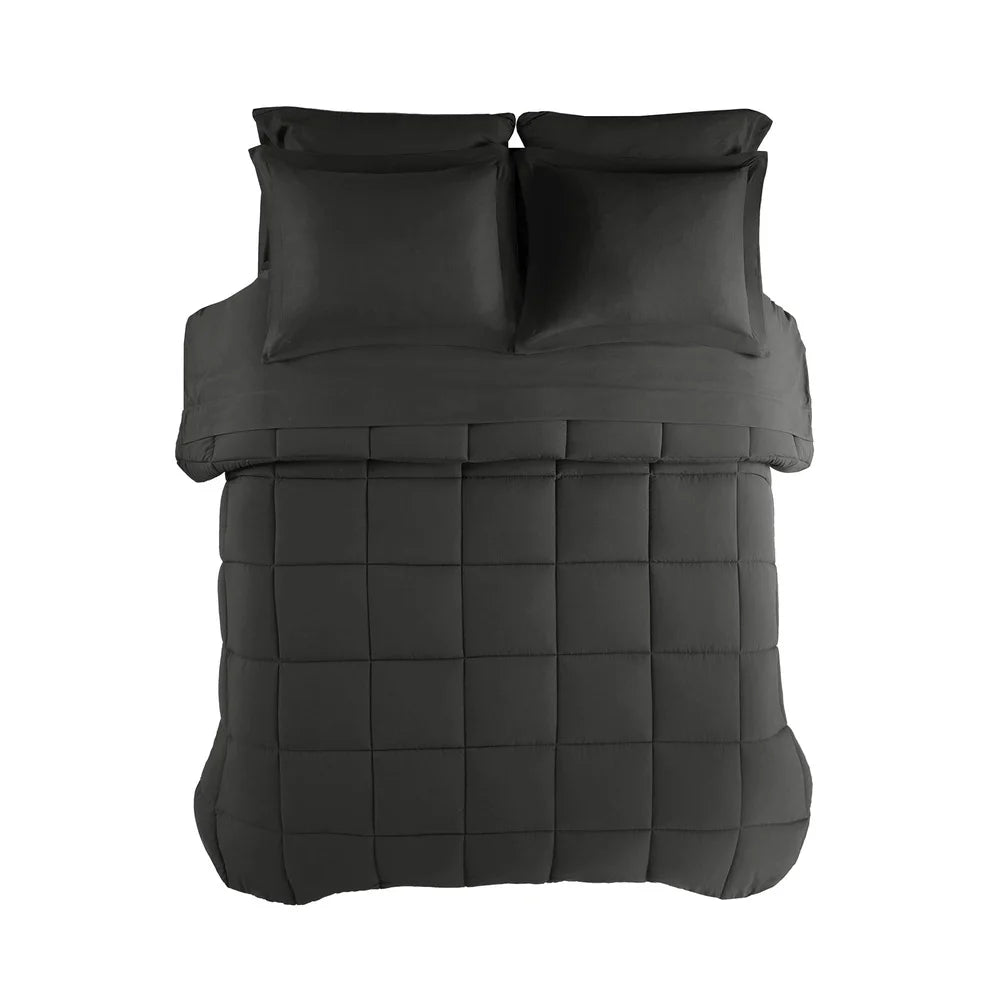 7 Piece Queen Comforter Set Microfiber Bedding Black