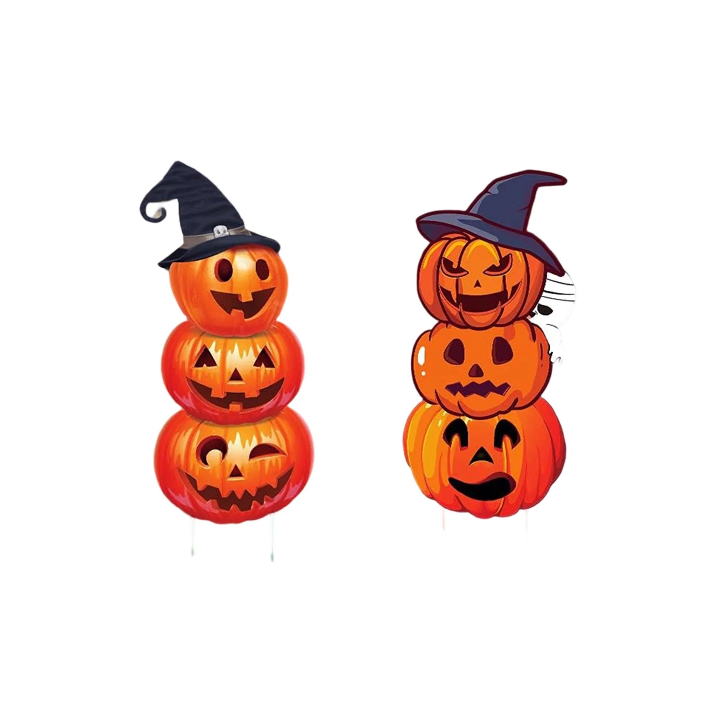 Halloween Pumpkin Stack Yard Signs With Witch Hats Set Of 2