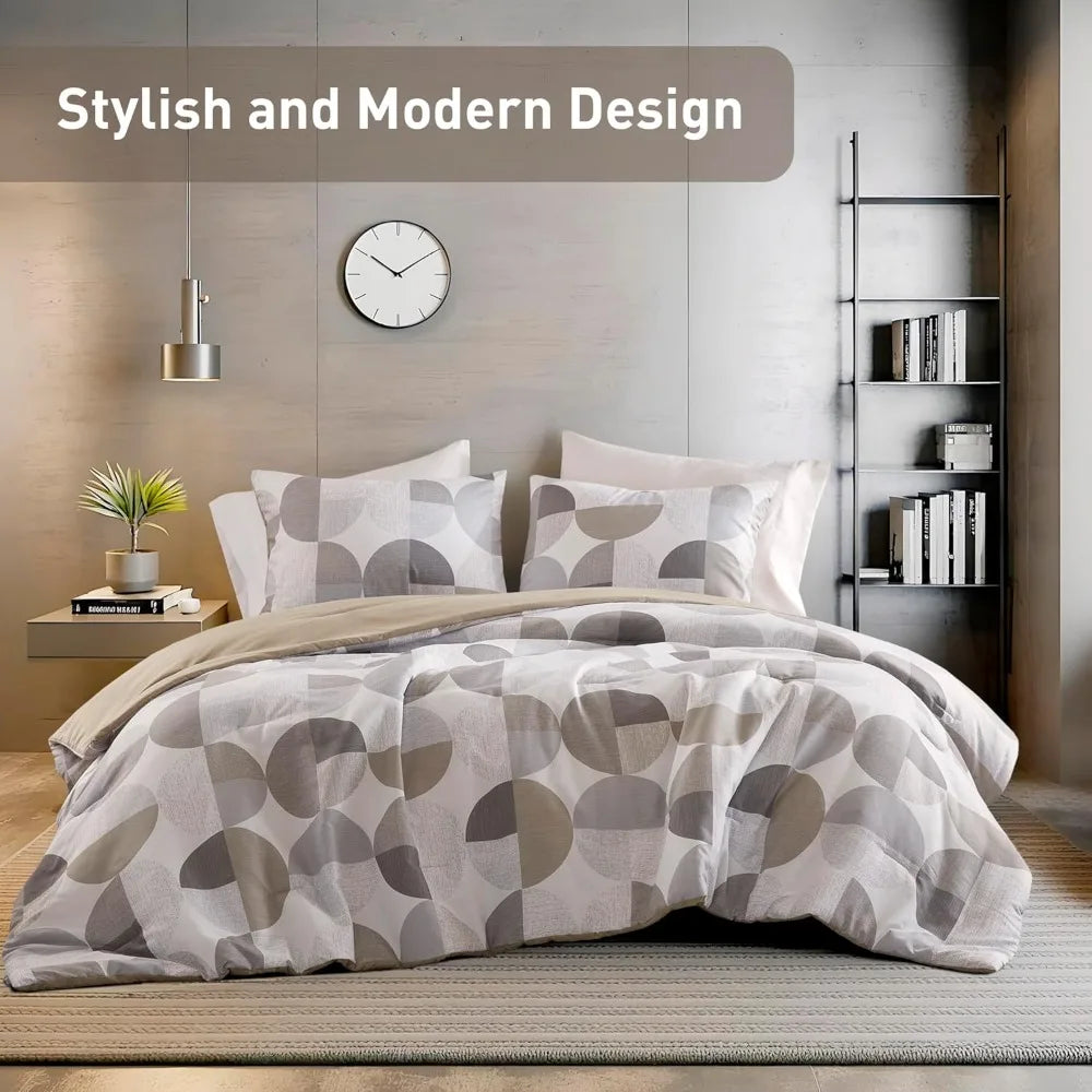 Three-Tone Printed Queen Size Comforter Set, 3 Pieces Ultra-Soft Microfiber Bedding Set, Warm and Cozy Comforter for All