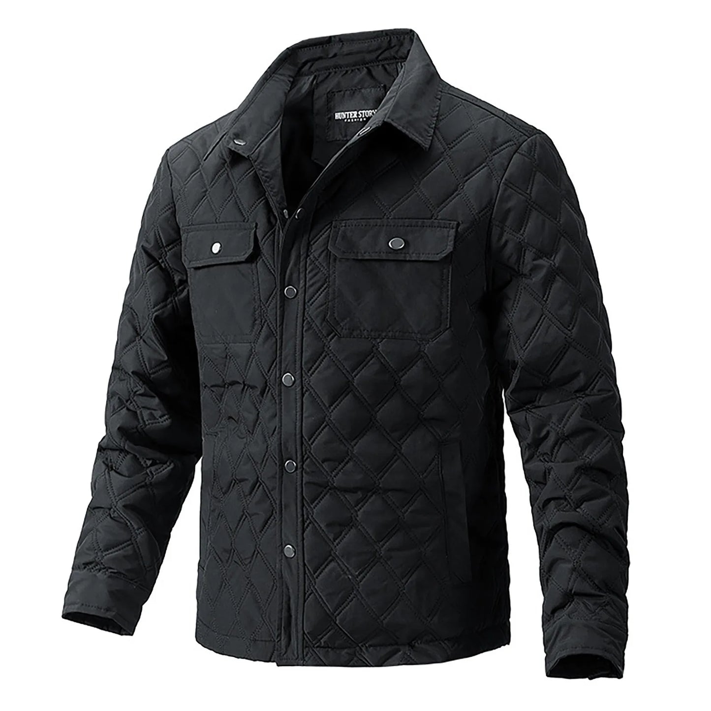 Men’s Diamond Quilted Winter Jacket .Casual Padded Button Up Coat