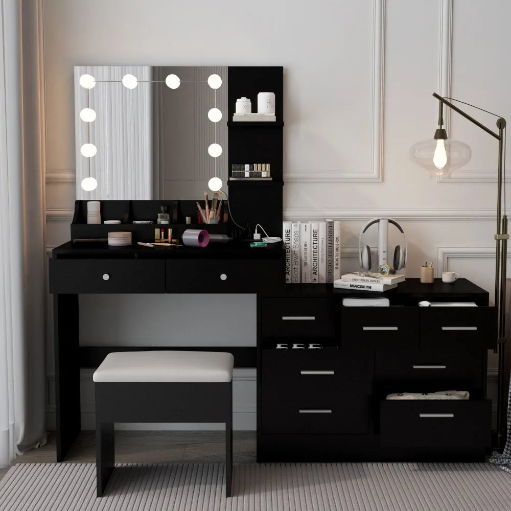 Vanity Table Set Mirror 9 Drawers Dresser Desk w/