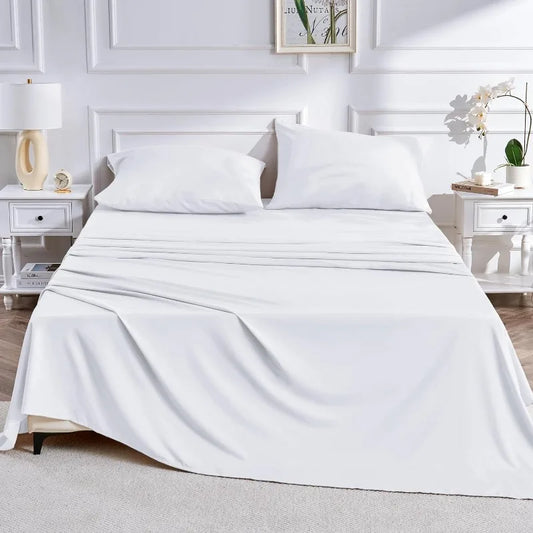 Hotel Luxury 1800 White Sheet Sets - Deep Pocket , Extra Soft Breathable Wrinkle Fade Stain Resistant - 4 Piece (Queen)