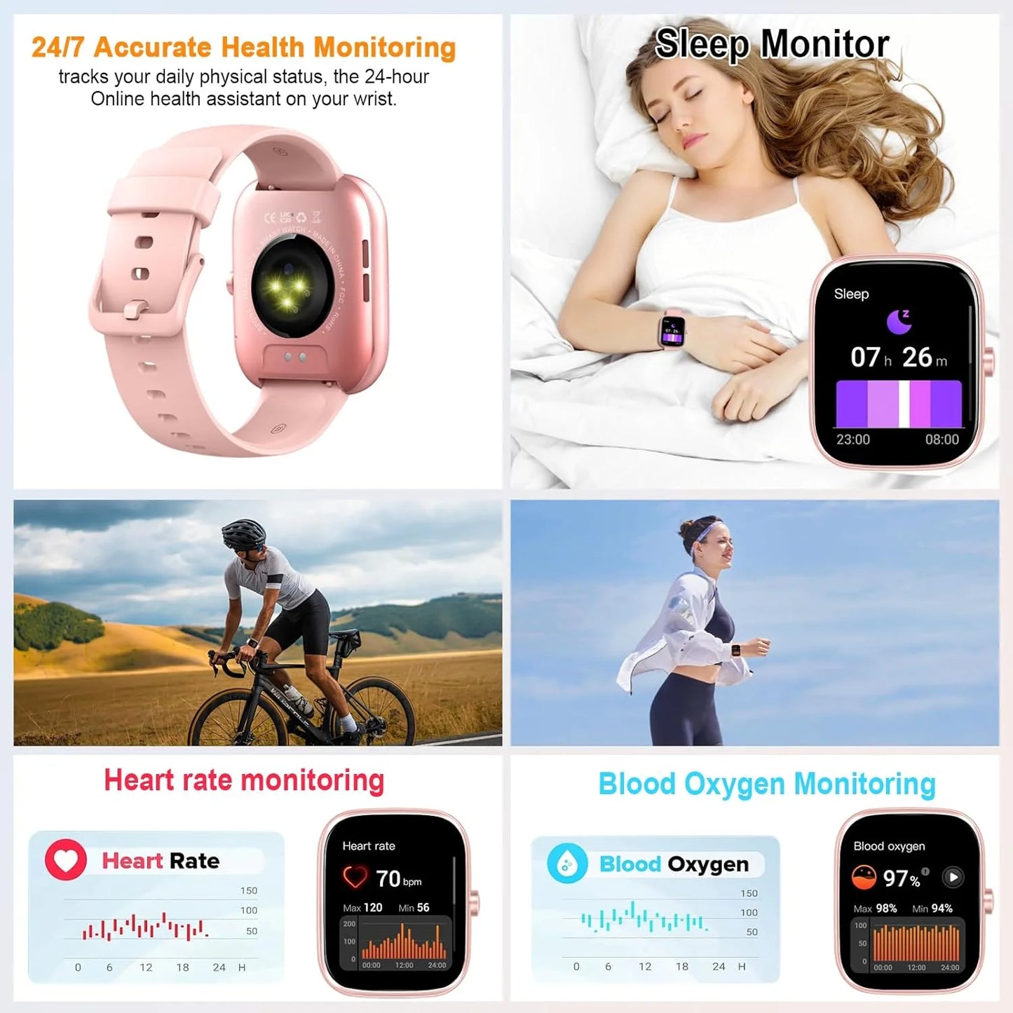 IP68 Waterproof Smart Watch with Bluetooth Calling & Fitness Tracking